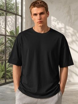 LEOTUDE - Mens Solid Oversized Cotton Blend T-shirt - Black