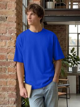 LEOTUDE - Mens Solid Oversized Cotton Blend T-shirt - Blue