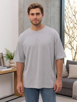 LEOTUDE - Mens Solid Oversized Cotton Blend T-shirt - Grey