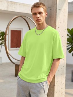 LEOTUDE - Mens Solid Oversized Cotton Blend T-shirt - Green