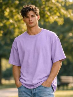 LEOTUDE - Mens Solid Oversized Cotton Blend T-shirt - Purple