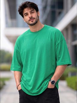 LEOTUDE - Mens Solid Oversized Cotton Blend T-shirt - Green