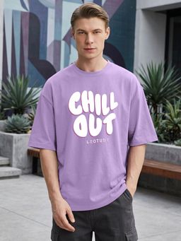LEOTUDE - Mens Printed Oversized Cotton Blend T-shirt - Purple