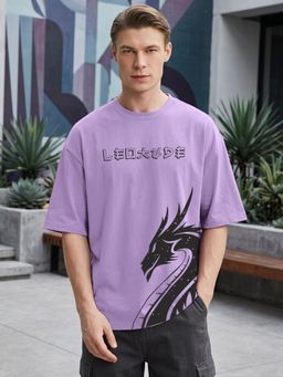LEOTUDE - Mens Printed Oversized Cotton Blend T-shirt - Purple