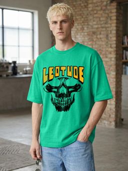 LEOTUDE - Mens Graphic Oversized Cotton Blend T-shirt - Green