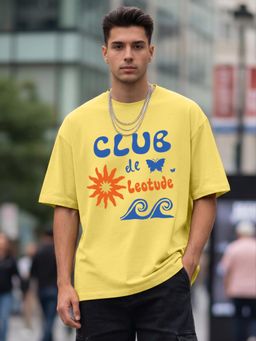 LEOTUDE - Mens Printed Oversized Cotton Blend T-shirt - Yellow
