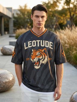 LEOTUDE - Mens Printed Oversized Polyester T-shirt - Black