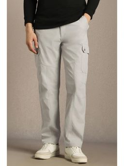 Louis Philippe - Men Grey Regular Fit Solid Flat Front Cargo Pant