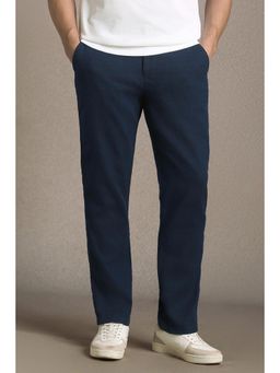 Louis Philippe - Men Navy Blue Regular Fit Solid Flat Front Casual Trousers