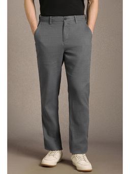 Louis Philippe - Men Grey Regular Fit Textured Flat Front Casual Trousers