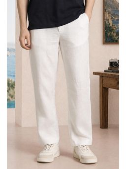 Louis Philippe - Men White Relaxed Fit Solid Flat Front Casual Trousers