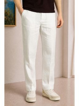 Louis Philippe - Men White Relaxed Fit Solid Flat Front Casual Trousers