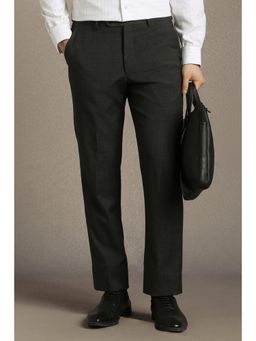 Louis Philippe - Men Grey Slim Fit Textured Flat Front Formal Trousers