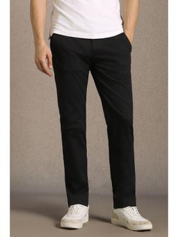 Louis Philippe - Men Black Slim Tapered Fit Textured Flat Front Casual Trousers