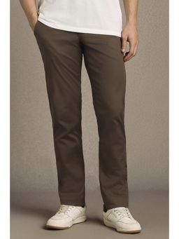 Louis Philippe - Men Brown Slim Tapered Fit Textured Flat Front Casual Trousers