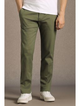 Louis Philippe - Men Olive Slim Tapered Fit Solid Flat Front Casual Trousers