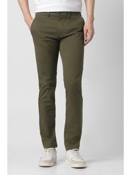 Peter England - Men Olive Solid Super Slim Fit Trousers