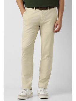 Peter England - Men Beige Textured Super Slim Fit Trousers