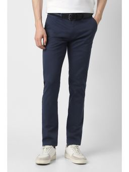 Peter England - Men Solid Smart Slim Fit Trousers - Navy Blue