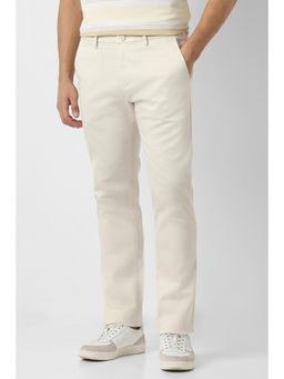 Peter England - Men Off White Textured Slim Fit Trousers