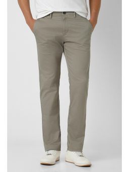 Peter England - Men Grey Textured Slim Fit Trousers