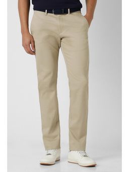 Peter England - Men Beige Textured Slim Fit Trousers