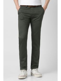 Peter England - Men Olive Textured Super Slim Fit Trousers