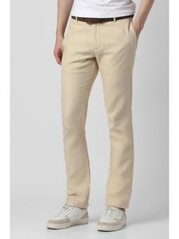Peter England - Men Beige Textured Slim Fit Trousers