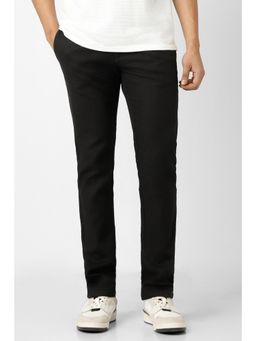 Peter England - Men Black Textured Slim Fit Trousers