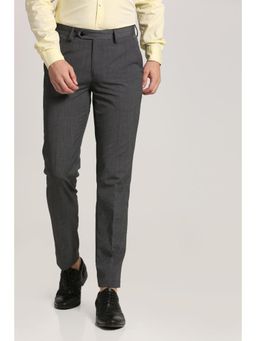 Peter England - Men Grey Textured Formal Trousers
