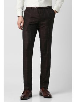Peter England - Men Brown Check Trousers
