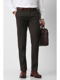 Peter England - Men Brown Textured Trousers