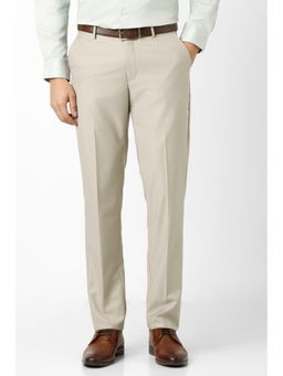 Peter England - Men Beige Solid Trousers
