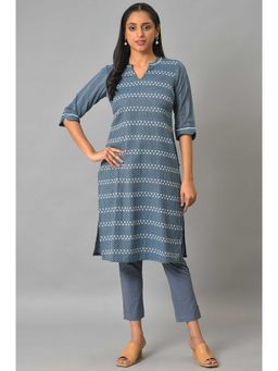 Aurelia - Blue Floral Printed Straight Kurta