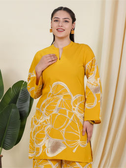ARAMYA - Yellow Soft Cotton Placement Printed Kurta for Women