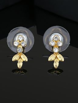 Estele - Leafy Gold-Plated Stud Earrings with White Crystal for Women