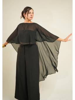 KHAMNA - Black Vrinda Tube Top with Sheer Cape