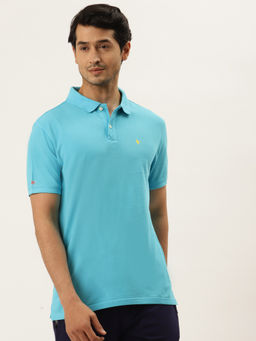 AM SWAN - Mens Solid-plain Blue Atoll Polo T-shirt