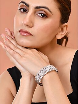 Silvermerc Designs - White Silver Plated American Diamond Kada