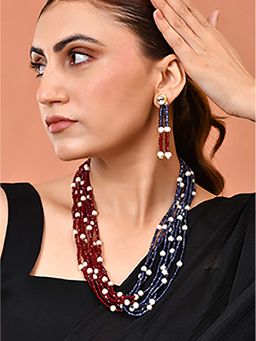 Silvermerc Designs - Multi-Color Multi-Layer Beaded Necklace with Earrings