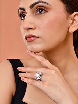 Silvermerc Designs - White Silver Plated American Diamond Ring