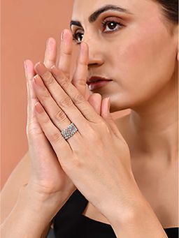 Silvermerc Designs - White Silver Plated American Diamond Ring