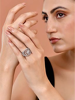 Silvermerc Designs - Silver Plated White American Diamond Adjustable Ring
