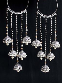 BeAbhika - White Shimmering Silver Ghungroo Kaleeras (Pack Of 2)