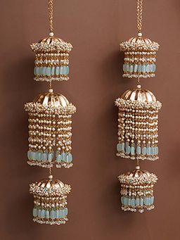 BeAbhika - Multi-Color Pastel Pearl Tiered Bridal Kaleeras (Pack Of 2)