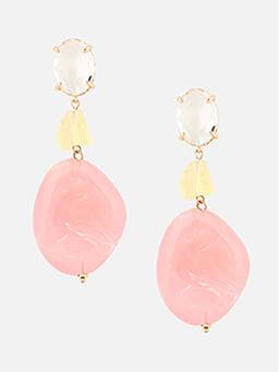 Beatnik - Pink Stone Gold Plated Stylish Drop Earrings