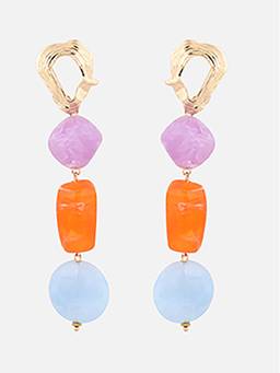 Beatnik - Multi-Color Stone Gold Plated Stylish Drop Earrings