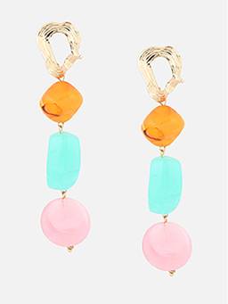 Beatnik - Multi-Color Stone Gold Plated Stylish Drop Earrings