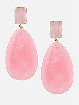 Beatnik - Pink Stone Gold Plated Stylish Drop Earrings