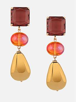 Beatnik - Multi-Color Stone Gold Plated Stylish Drop Earrings